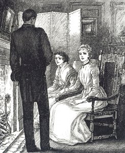 Engraving Depicting Two Women Keeping Warm Beside the Fireplace by Mary Ellen Edwards