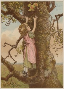 Girl climbing for last apples by Mary Ellen Edwards