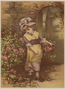 Girl picking roses by Mary Ellen Edwards