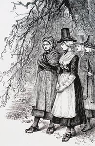 Welsh Girls at a Hollantide Fair, a Hiring Fair, Waiting to be Engaged as Domestic Servants by Mary Ellen Edwards