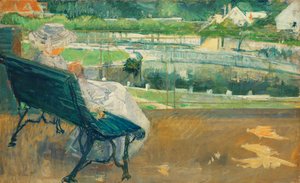 Lydia Seated on a Porch, Crocheting by Mary Cassatt