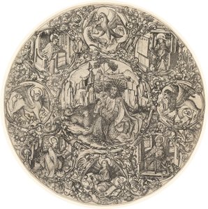 Saint John the Baptist in the Wilderness with the Lamb of God, Surrounded by the Symbols of the Evangelists and the Four Fathers of the Church by Master E.S.