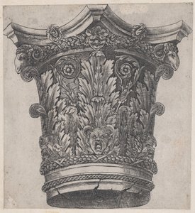 Speculum Romanae Magnificentiae: Capital with ram heads and masks, ca. 1537 by Master GA