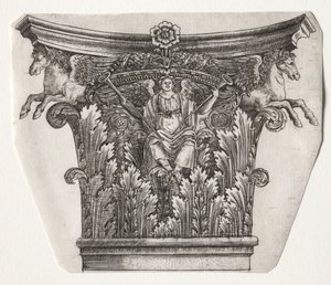 Base and Capital with Figure of Fame and Winged Horses, c. 1525-1550 by Master G. A. with the man