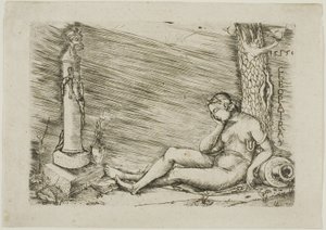 Cleopatra Lying at the Foot of a Tree, with a Term by Master of 1515