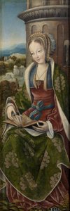 Triptych of the Holy Family with Music Making Angels. Right panel: Saint Barbara by Master of Frankfurt