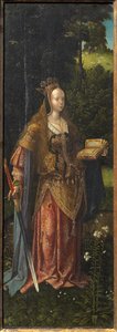 Saint Catherine. Holy Family with Angels and Saints Catherine and Barbara Triptych