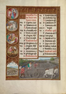 September Calendar Page; Plowing and Sowing; Scorpio by Master of James IV of Scotland