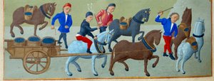 The Grape Harvest and Transport (Detail) by Master of Jean Rolin II