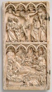 Leaf from a Diptych with the Crucifixion and Nativity, German, ca. 1375-1400 by Master of Kremsmunster