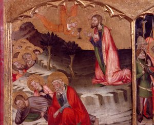 Christ in the Garden of Olives, an angel is holding Communion