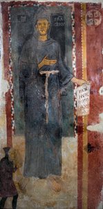 Representation of Saint Francis of Assisi. This is certainly the first representation of the saint executed while he was alive, representing without stigma and without aureole. He holds a paper with the Latin inscription 