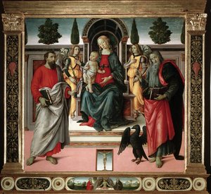 Virgin with Child with St John and St Bartholomew by Master of Santo Spirito