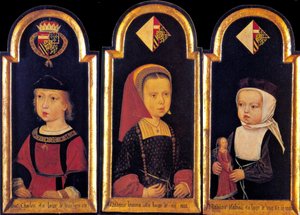 Archduke Charles, the later Holy Roman Emperor Charles V, with his sisters Eleanor and Isabella at the age of 2 years, 1502 by Master of St.Georgsgilde