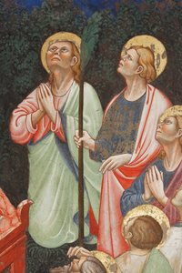 Assumption of the Virgin and the Virgin Mary Dropping the Girdle or Holy Belt to St. Thomas (detail) by Master of Vignola