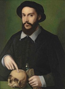 Portrait of a Man Pointing at a Skull by Master of the 1540s