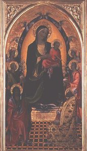 Madonna and Child with St. John the Baptist and St. Nicholas of Myra by Master of the Bambino Vispo