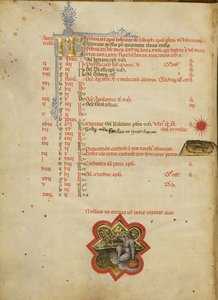 A Man Fishing; Zodiacal Sign of Pisces by Master of the Brussels Initials