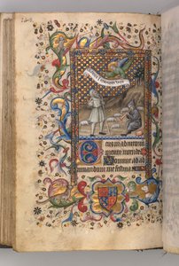Hours of Charles the Noble, King of Navarre 1361-1425: Annunciation to the Shepherds (verso) by Master of the Brussels Initials and Associates