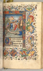 Hours of Charles the Noble, King of Navarre 1361-1425: fol. 179r, Christ Nailed to the Cross, c. 1405 by Master of the Brussels Initials and Associates
