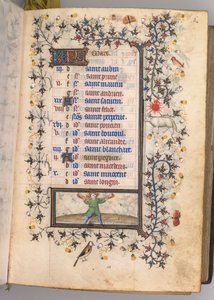Hours of Charles the Noble, King of Navarre 1361-1425: fol. 3r, March, c. 1405 by Master of the Brussels Initials and Associates
