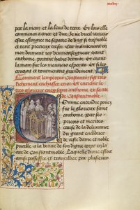 Initial C: The Emperor of Constantinople Enshrining the Body of Saint Anthony by Master of the Brussels Romuléon