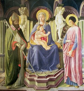 The Madonna and Child with Saints Clement and Justin by Master of the Castello Nativity