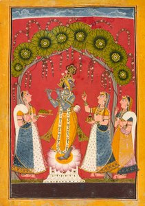 Krishna Fluting, Folio from a Dasavatar Series, ca. 1730 by Master of the Court of Mankot