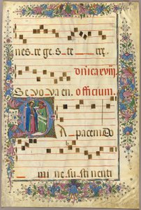Page from a Choirbook with Christ and a Pharisee in a Historiated Initial D by Master of the Cypresses