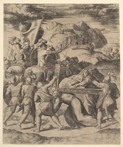 Christ Carrying the Cross Surrounded by Soldiers, Several on Horseback by Master of the Die