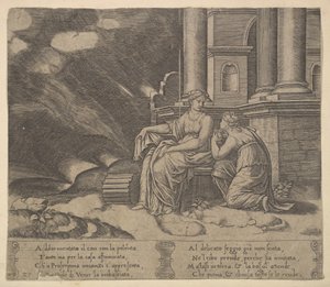 Proserpina Gives Psyche the Box of Beauty (Plate 27) by Master of the Die
