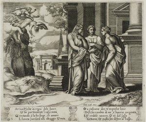 Psyche Telling Her Misfortune to Her Sisters by Master of the Die