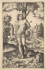 Saint Sebastian Tied to a Tree Pierced by Arrows by Master of the Die