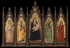 Polyptych - Virgin and Child Enthroned with Four Saints by Master of the Dominican Effigies