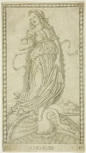 Clio, plate nineteen from Apollo and the Muses by Master of the E Series Tarocchi