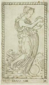 Erato, plate fourteen from Apollo and the Muses by Master of the E Series Tarocchi
