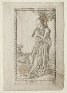 Euterpe (music, lyric poetry) (from the Tarocchi series D: Apollo and the Muses, #18) by Master of the E Series Tarocchi