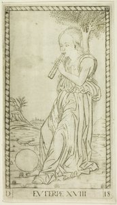 Euterpe, plate eighteen from Apollo and the Muses by Master of the E Series Tarocchi