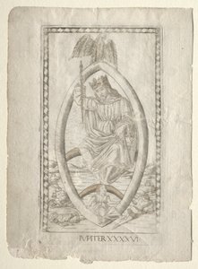 Jupiter from the Tarocchi, Series A: Firmaments of the Universe, #46, Before 1467 by Master of the E Series Tarocchi