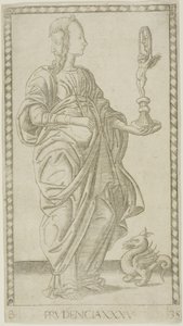 Prudence, plate 35 from Genii and Virtues by Master of the E Series Tarocchi