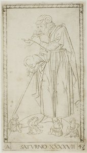 Saturn, plate 47 from Planets and Spheres by Master of the E Series Tarocchi