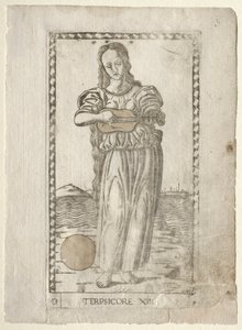 Terpsichore (dancing and song) (from the Tarocchi series D: Apollo and the Muses, #13) by Master of the E Series Tarocchi