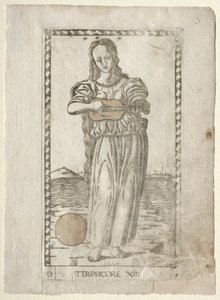 Terpsichore Dancing and Song from the Tarocchi Series by Master of the E Series Tarocchi