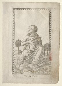 Thalia (comedy, pastoral poetry) (from the Tarocchi series D: Apollo and the Muses, #16) by Master of the E Series Tarocchi