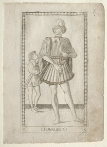 The Knight from the Tarocchi, series E: Conditions of Man, #6, before 1467 by Master of the E Series Tarocchi