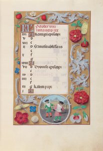 Hours of Queen Isabella the Catholic, Queen of Spain: Fol. 11r, October by Master of the First Prayerbook of Maximillian