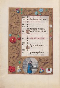 Hours of Queen Isabella the Catholic, Queen of Spain: Fol. 2v, January - Snow Landscape by Master of the First Prayerbook of Maximillian