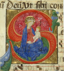 Manuscript Illumination with the Virgin and Child in an Initial S..., mid-15th century