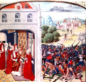 Consecration of Pope Gregory IX in Avignon France (pontificate in 1227-1241) by Jean Froissart by Master of the Harley Froissart