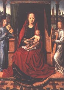 Madonna and Child with Two Musical Angels by Master of The Legend of St. Lucy